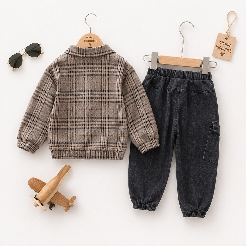 Ensemble 2 pièces Garçon Carreaux Manches Longues T-shirt & Pantalon