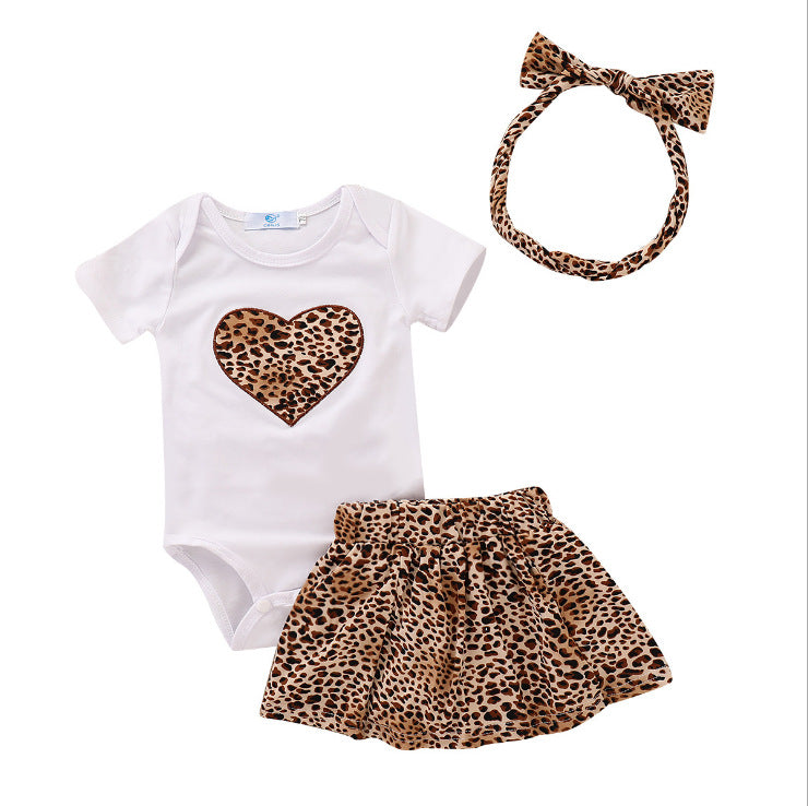 Ensemble 3 Pièces Fille Motif Léopard Coton Manches Courtes 70-100 cm Leopard