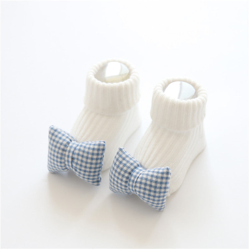 Chaussettes Bébé Coton Doux 22 Motifs Adorables Blue bow S