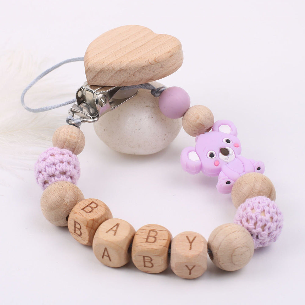 Attache-Tétine Bois de Hêtre & Silicone Motif Koala Purple