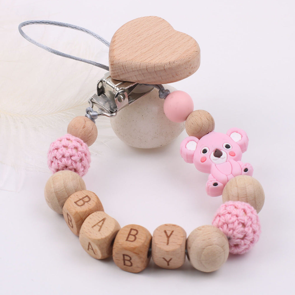 Attache-Tétine Bois de Hêtre & Silicone Motif Koala Pink