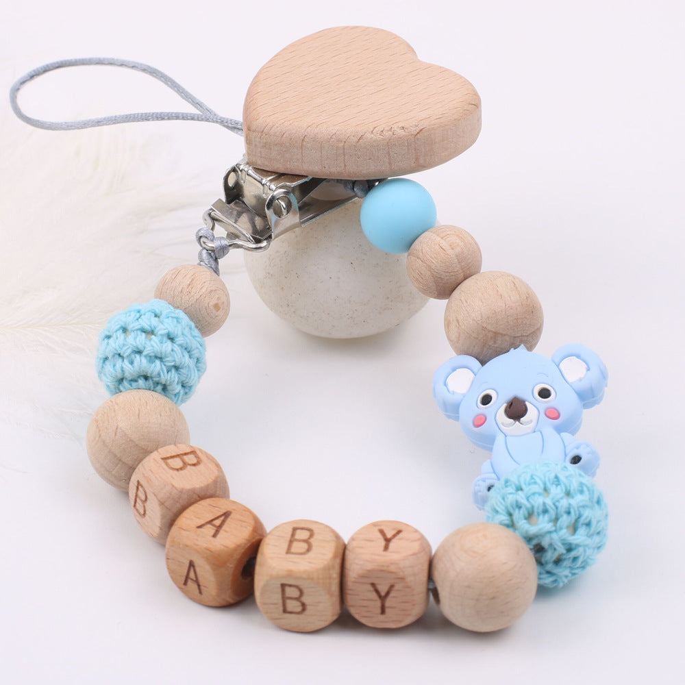 Attache-Tétine Bois de Hêtre & Silicone Motif Koala Blue
