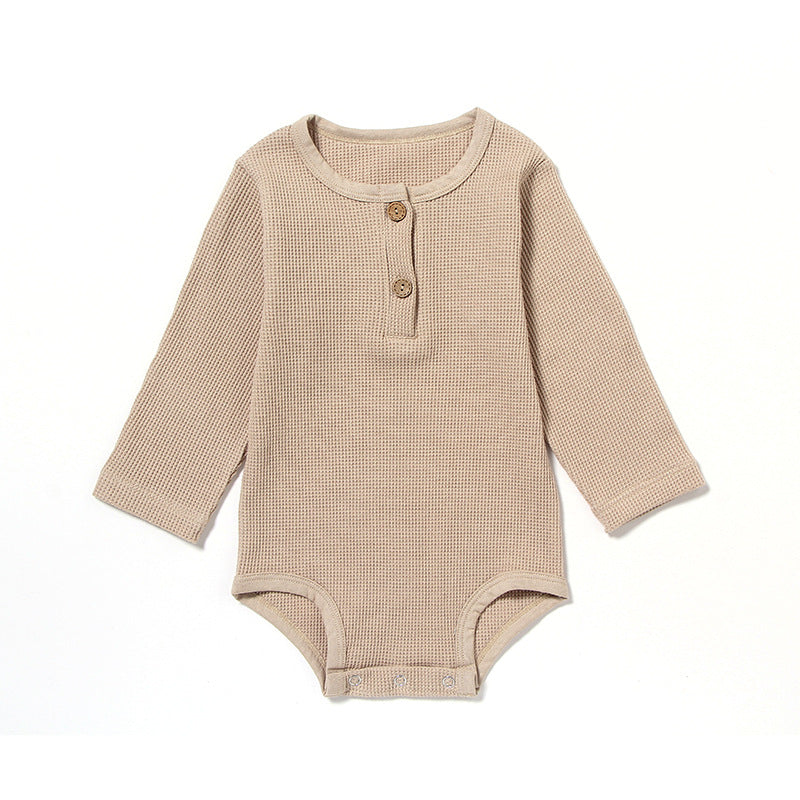 Barboteuse Bébé Coton Gaudré Manches Longues Mixte 5 Coloris Khaki button