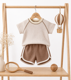 Ensemble 2 Pièces Bébé Haut Manches Courtes + Pantalon 100% Coton Mixte Beige & Kaki Light Beige