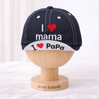 Chapeau de Soleil Bébé Coton Brodé Motif Cœur Dark Blue 46cm