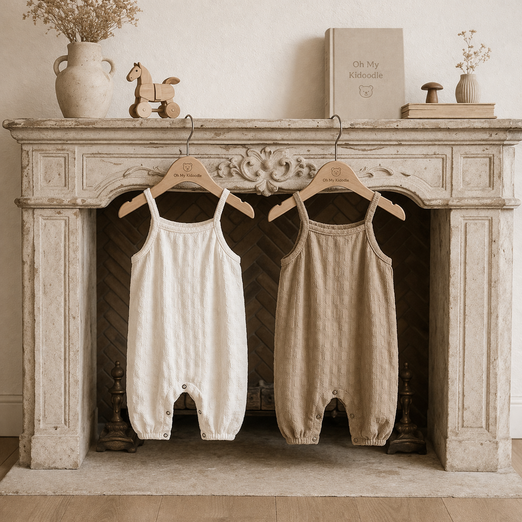 Barboteuse Bretelles Bébé Sans Manches 100% Coton Abricot & Kaki Khaki