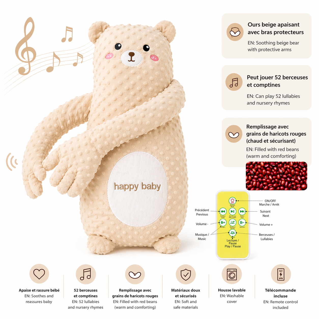 Oreiller Apaisant Bébé Peluche Musicale Sommeil