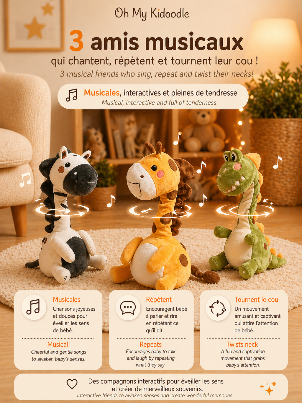 Peluche Interactive Qui Parle et Tourne la Tête