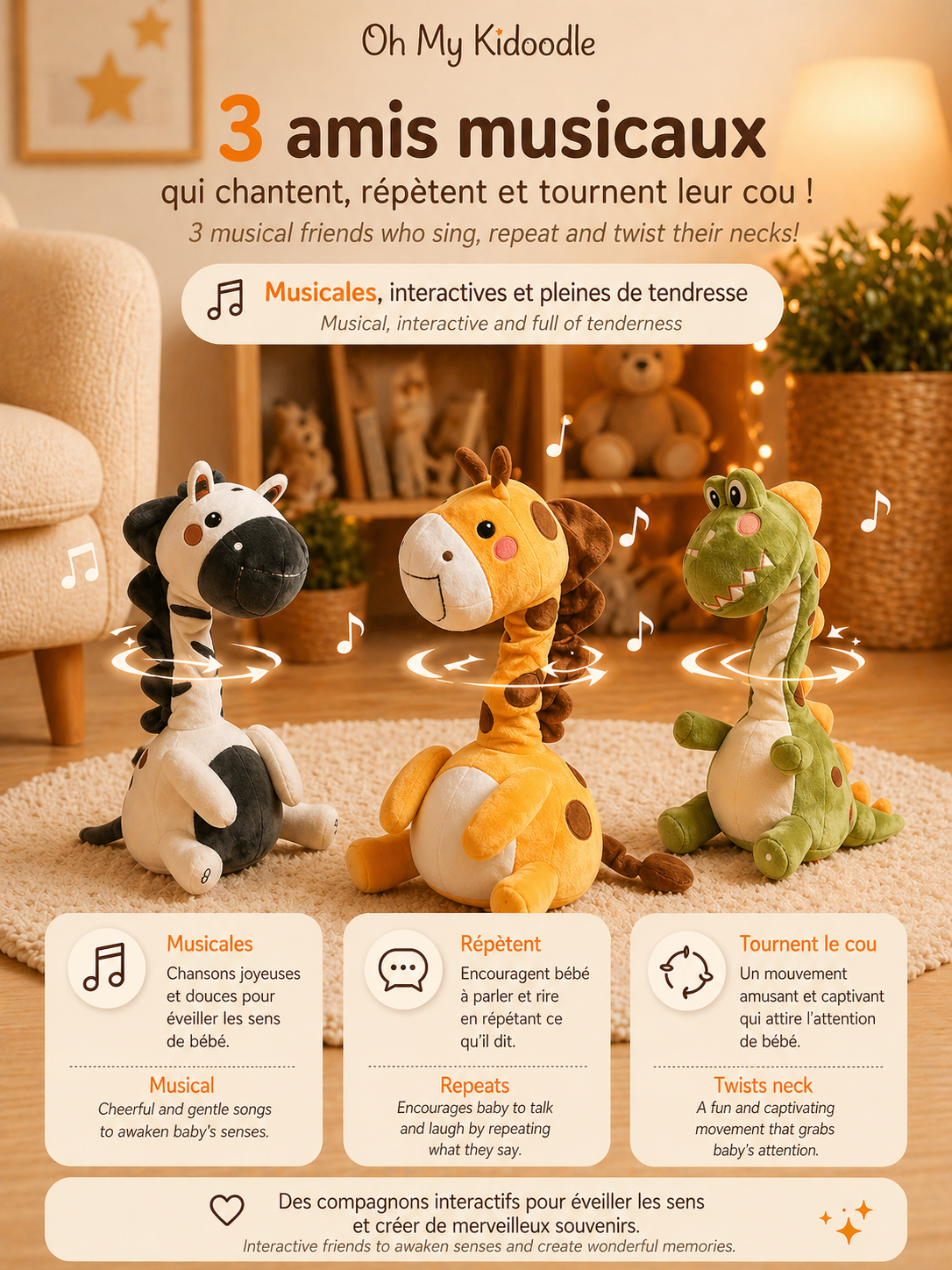 Peluche Interactive Qui Parle et Tourne la Tête