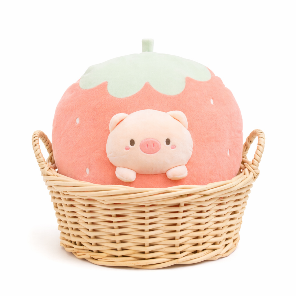 Coussin Peluche Fruit Doux - Avocat, Banane ou Fraise Fraise