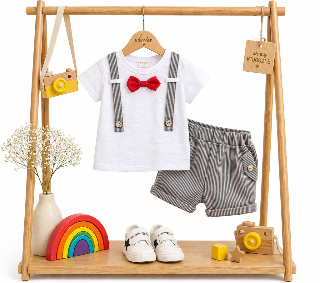 Ensemble 2 pièces Garçon Style Coréen T-shirt & Short Grey