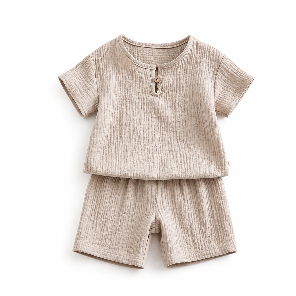 Ensemble 2 Pièces Enfant Veste + Pantalon Coton Effet Plissé 5 Coloris Grey