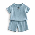 Ensemble 2 Pièces Enfant Veste + Pantalon Coton Effet Plissé 5 Coloris Blue