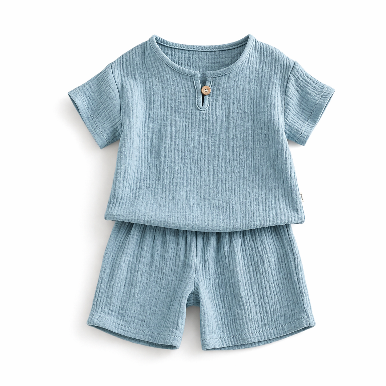 Ensemble 2 Pièces Enfant Veste + Pantalon Coton Effet Plissé 5 Coloris Blue