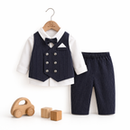 Ensemble 3 Pièces Bébé Garçon Gilet + Chemise + Pantalon Gris & Bleu Marine Navy Blue