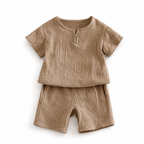 Ensemble 2 Pièces Enfant Veste + Pantalon Coton Effet Plissé 5 Coloris Brown