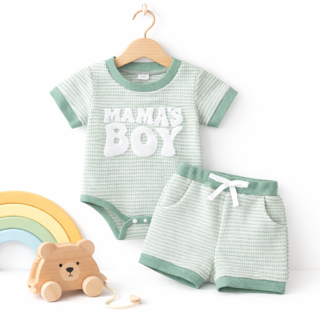 Ensemble 2 Pièces Bébé Garçon Combinaison + Short Broderie MAMA