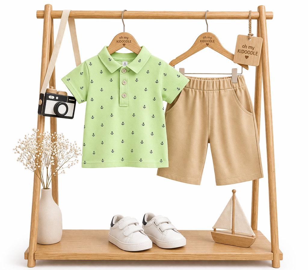 Ensemble 2 pièces Garçon Motif Ancre T-shirt & Pantalon Green