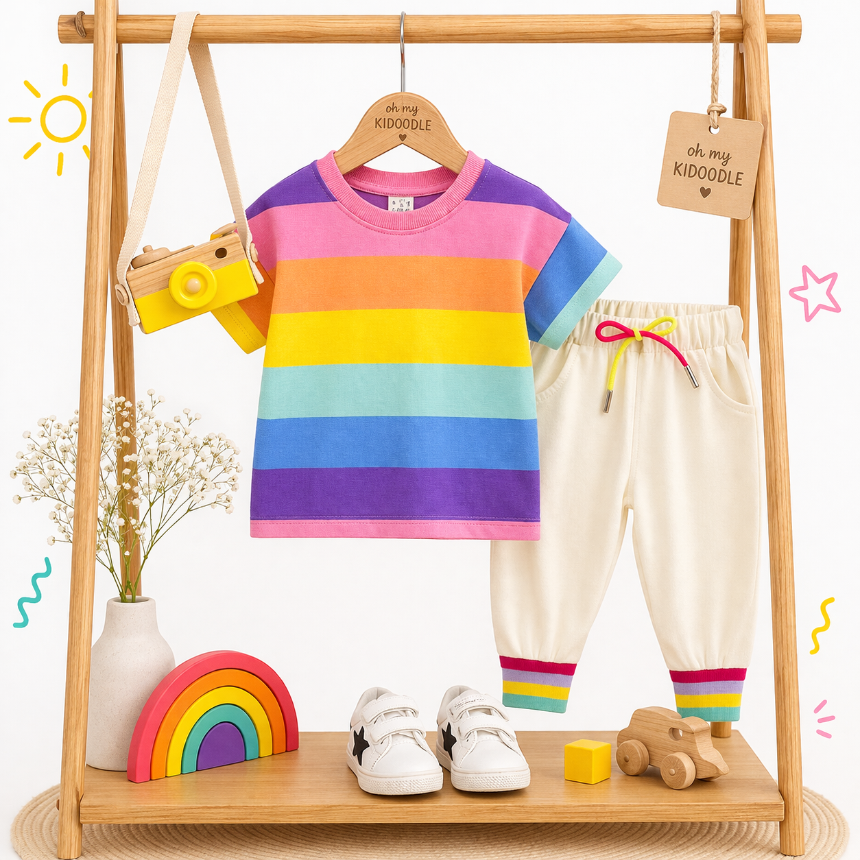 Ensemble 2 pièces Rayures Arc-en-ciel Bébé & Enfant Beige