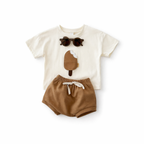 Ensemble 2 Pièces Bébé Motif Glace T-shirt + Short Coton Mixte Abricot, Olive & Blanc Blanc