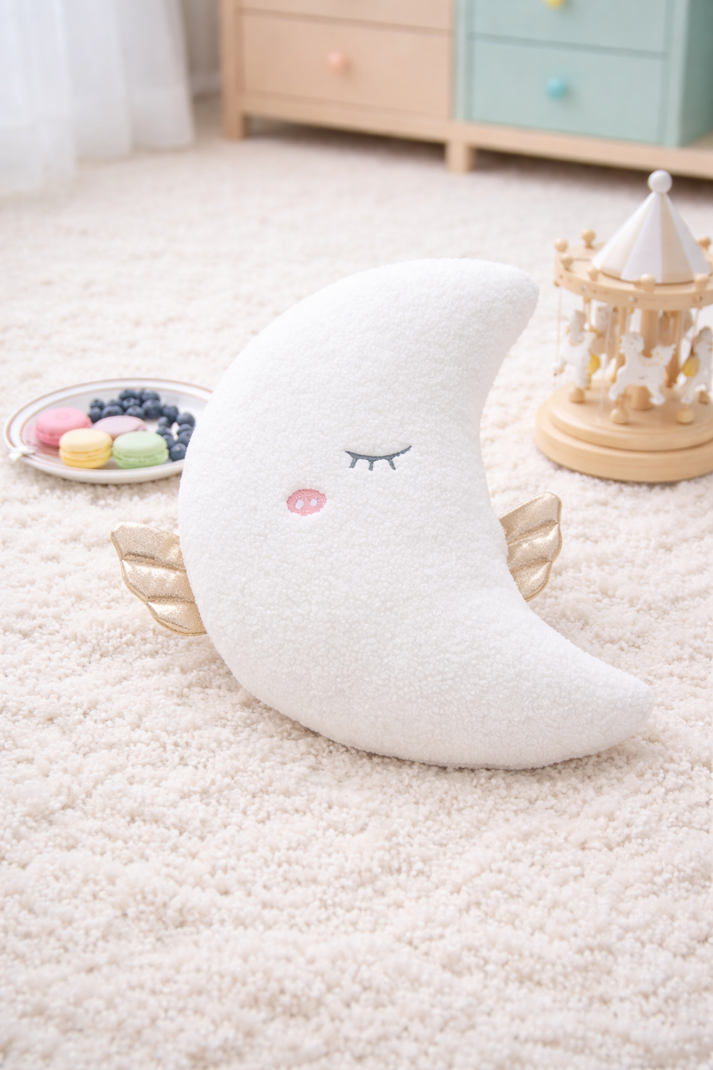 Coussin Peluche Nuage, Lune ou Étoile en Laine d'Agneau Lune