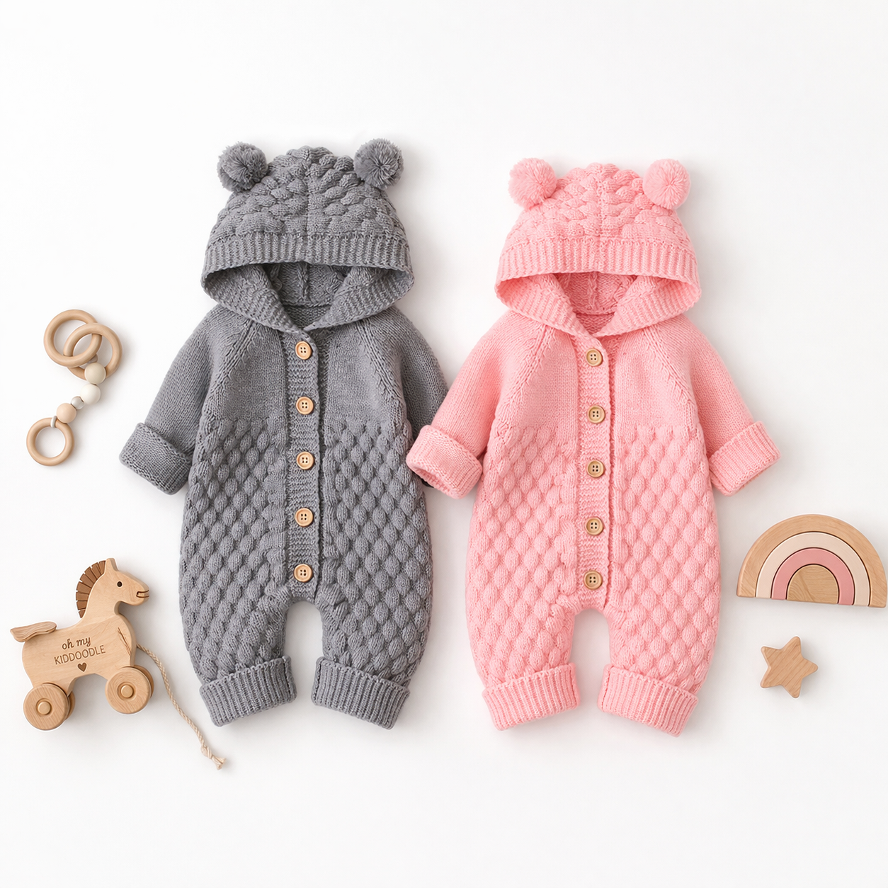 Combinaison Tricotée À Capuche Bébé