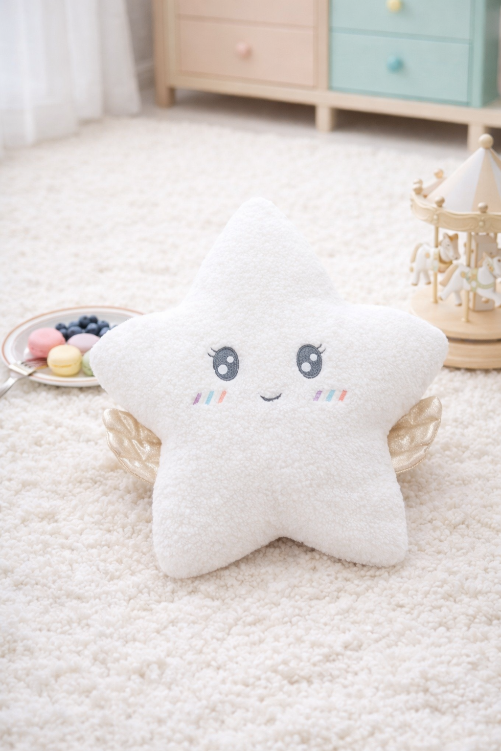 Coussin Peluche Nuage, Lune ou Étoile en Laine d'Agneau Etoile
