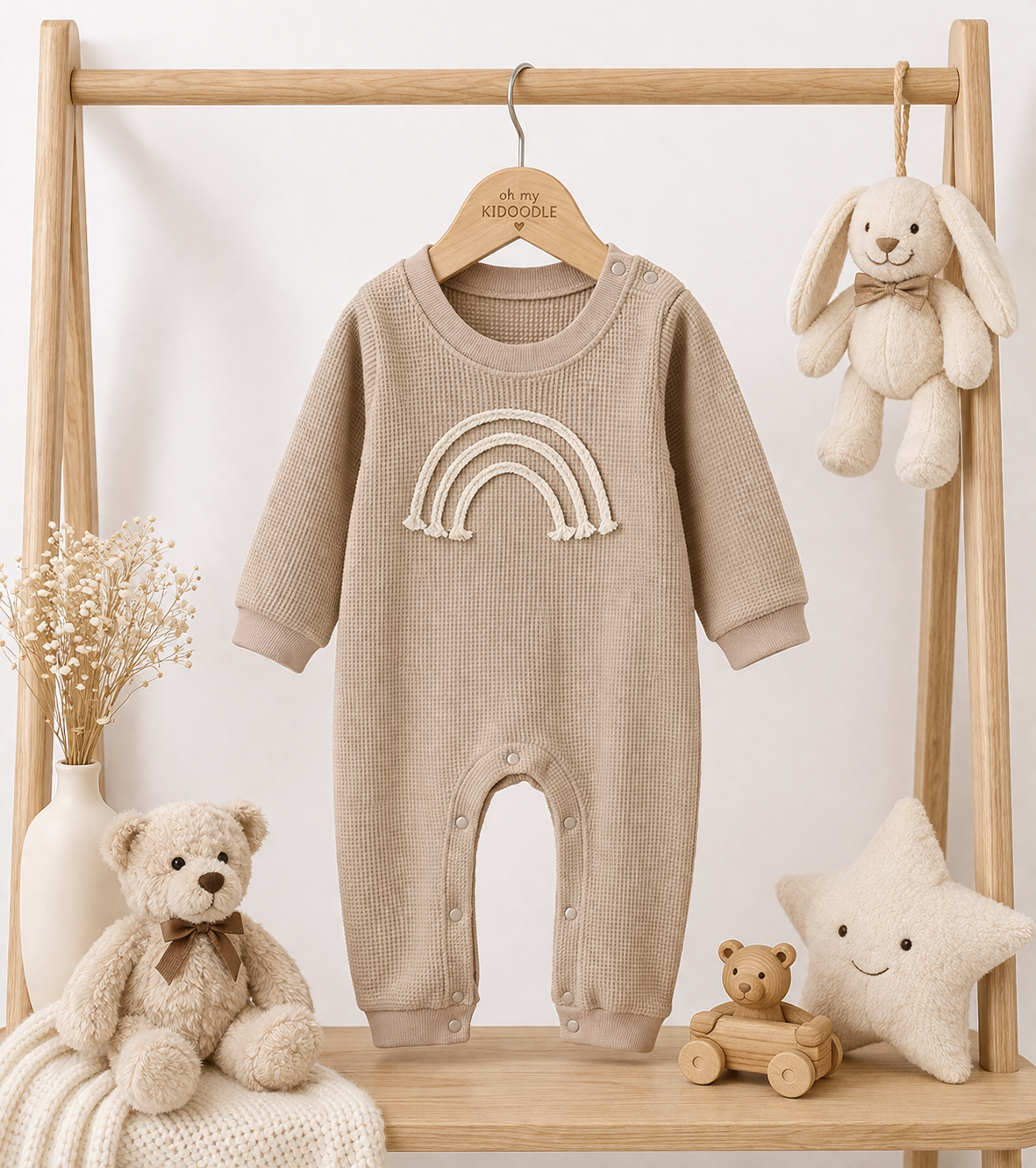 Body Bébé Une Pièce Motif Cartoon Coton Mixte Gris & Kaki Khaki