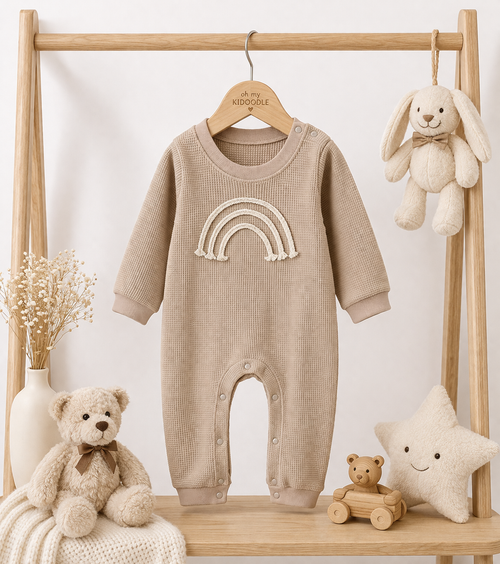 Body Bébé Une Pièce Motif Cartoon Coton Mixte Gris & Kaki Khaki