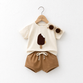 Ensemble 2 Pièces Bébé Motif Glace T-shirt + Short Coton Mixte Abricot, Olive & Blanc Abricot