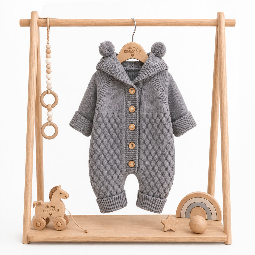Combinaison Tricotée À Capuche Bébé Grey