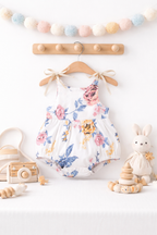 Body Triangle Floral Bébé Fille - Bretelles Bicolores en Coton Blanc