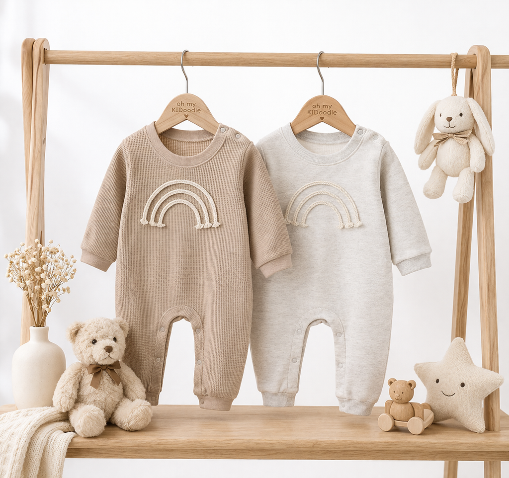 Body Bébé Une Pièce Motif Cartoon Coton Mixte Gris & Kaki