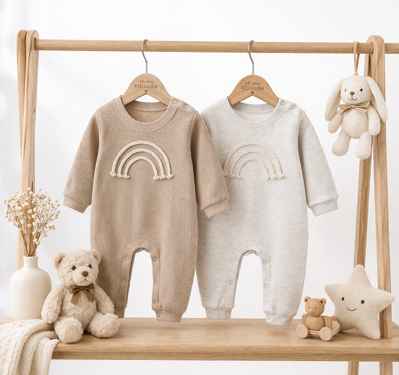 Body Bébé Une Pièce Motif Cartoon Coton Mixte Gris & Kaki