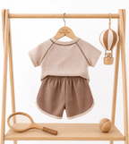 Ensemble 2 Pièces Bébé Haut Manches Courtes + Pantalon 100% Coton Mixte Beige & Kaki