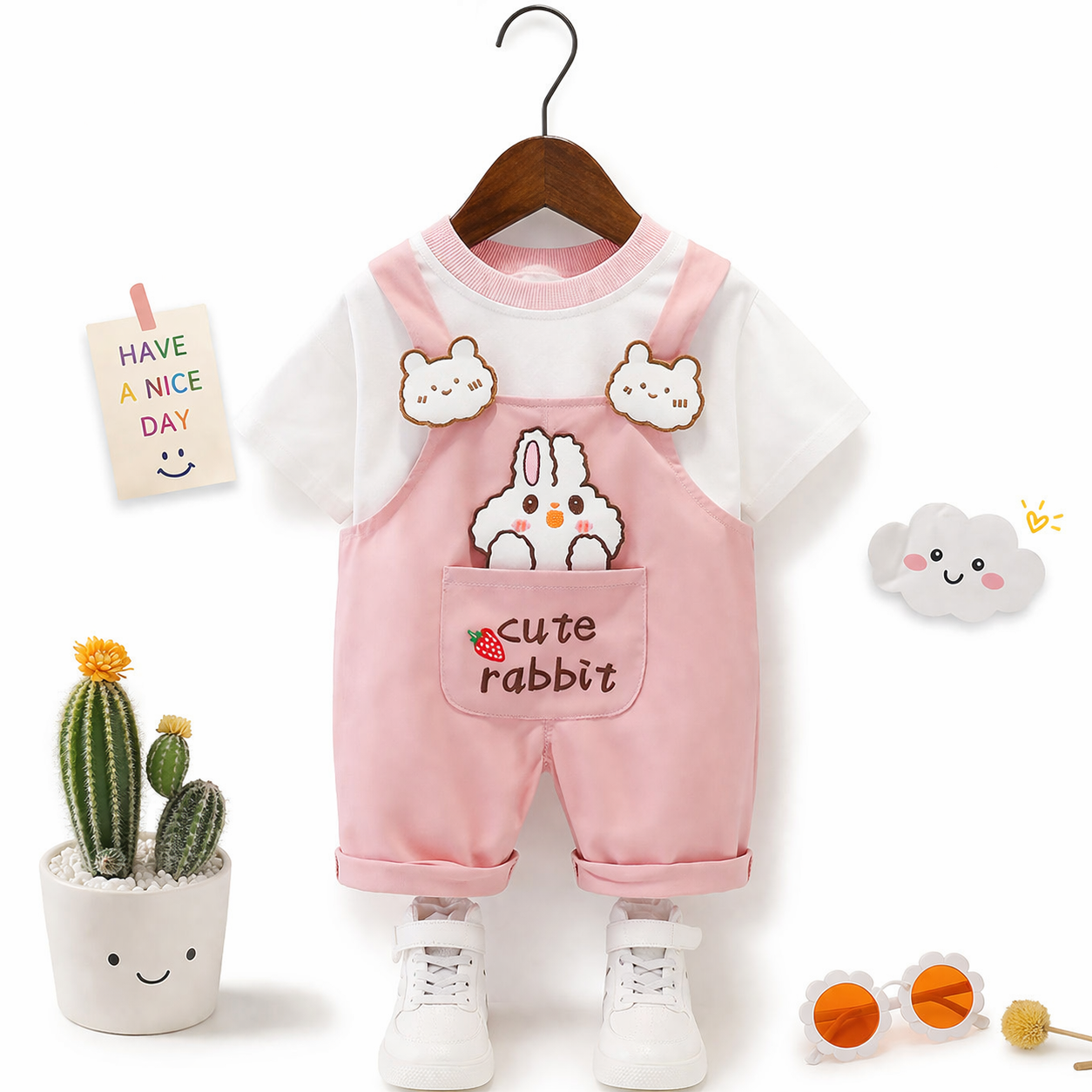 Ensemble Bébé Mixte Coton Style Coréen Cartoon Rose