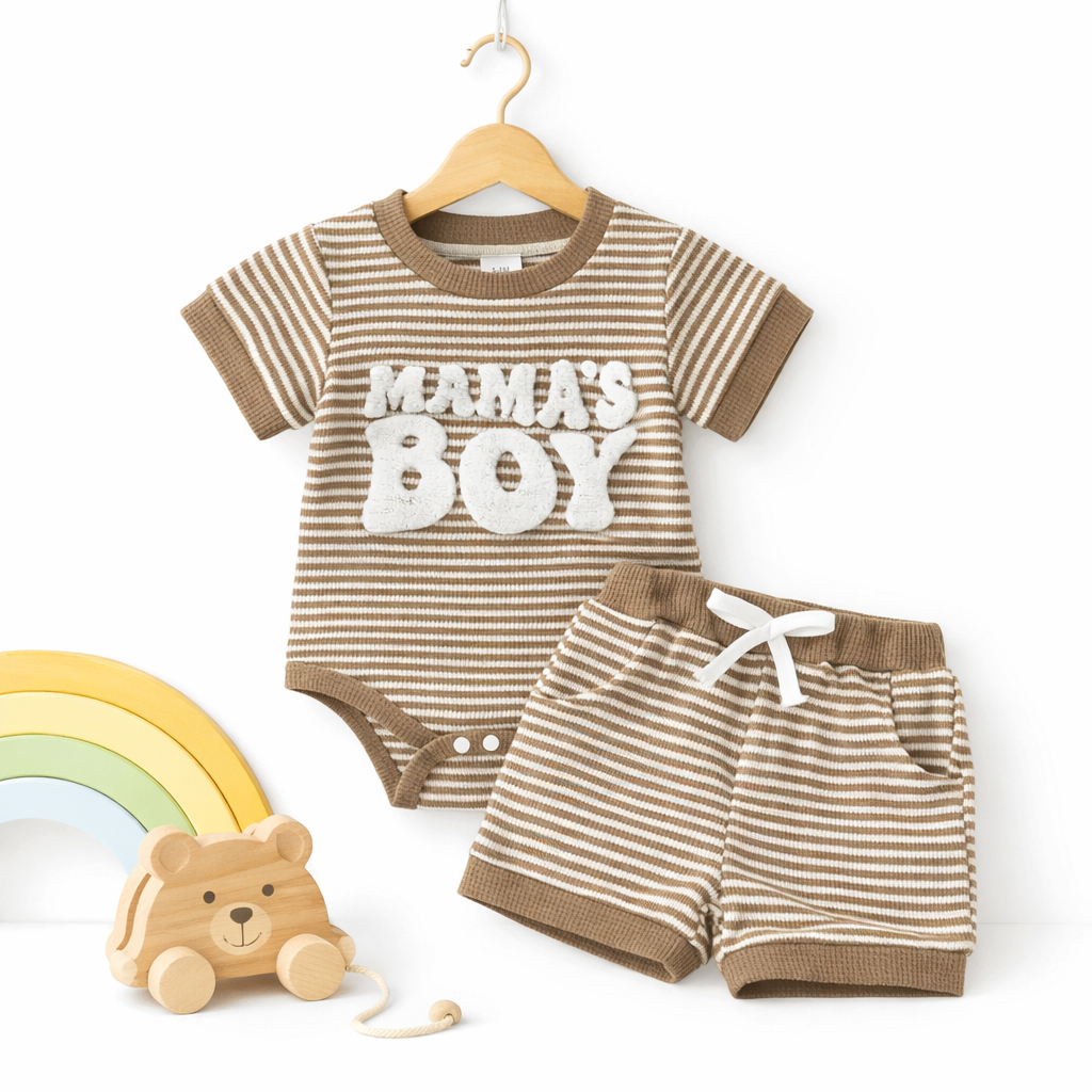 Ensemble 2 Pièces Bébé Garçon Combinaison + Short Broderie MAMA