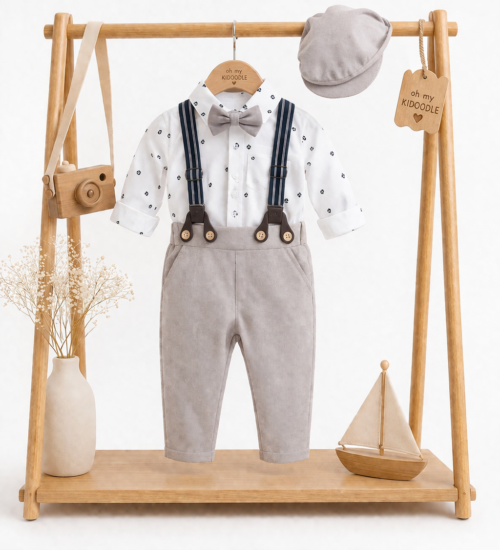 Ensemble 3 pièces Bébé Garçon Style Gentleman Chemise & Bretelles