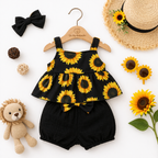 Ensemble 3 Pièces Fille Motif Tournesol Haut + Short + Bandeau 3 à 24 mois jaune