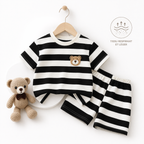 Ensemble 2 Pièces Garçon T-shirt + Short Rayé Noir & Blanc 80 à 130 cm Beading Suit Bear