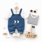 Ensemble 2 Pièces Enfant Haut Manches Longues + Pantalon Rayé Coton Noir & Blanc White