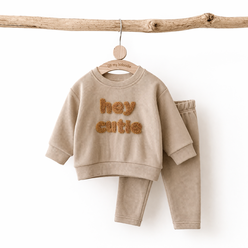 Ensemble 2 Pièces Bébé Blouse + Pantalon Coton Manches Longues Mixte Beige & Camel Camel