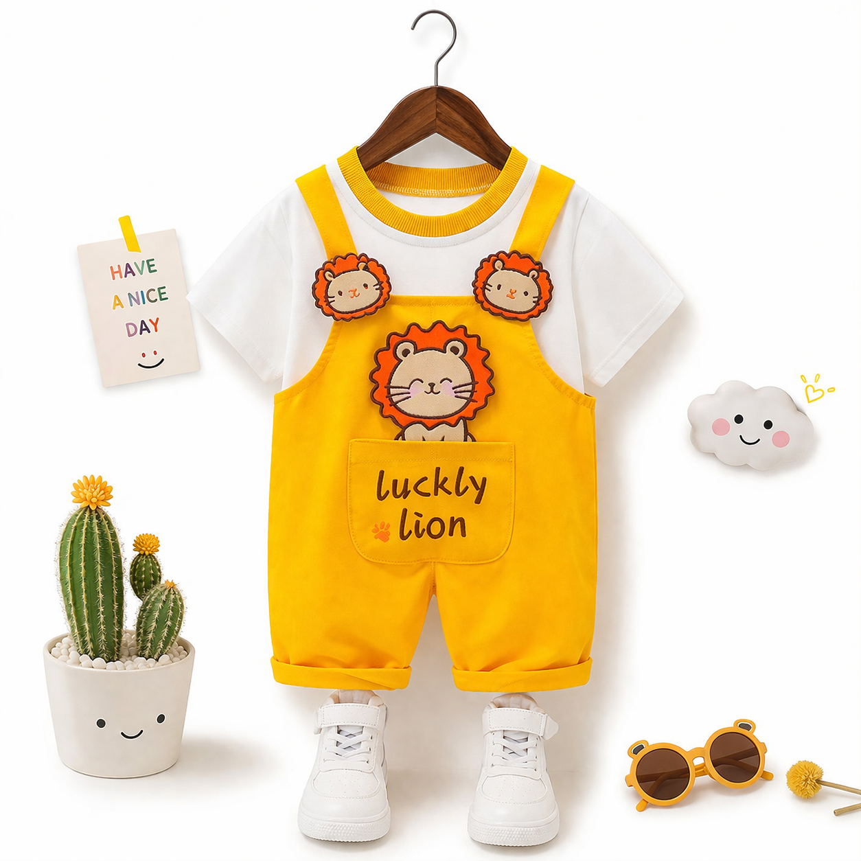 Ensemble Bébé Mixte Coton Style Coréen Cartoon Jaune