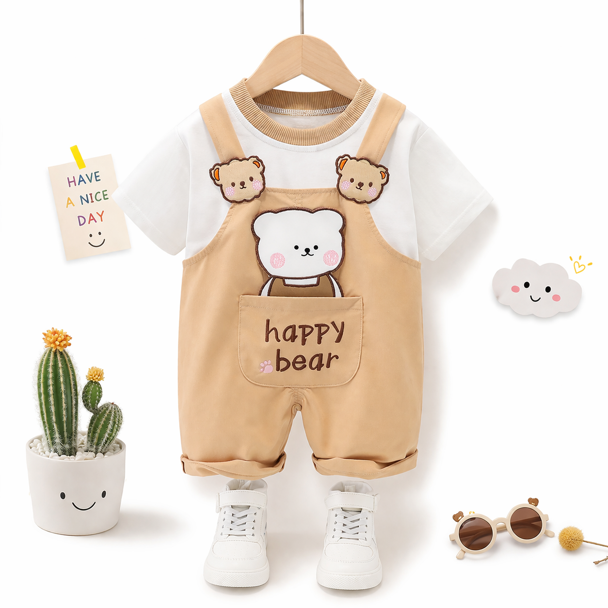 Ensemble Bébé Mixte Coton Style Coréen Cartoon Kaki