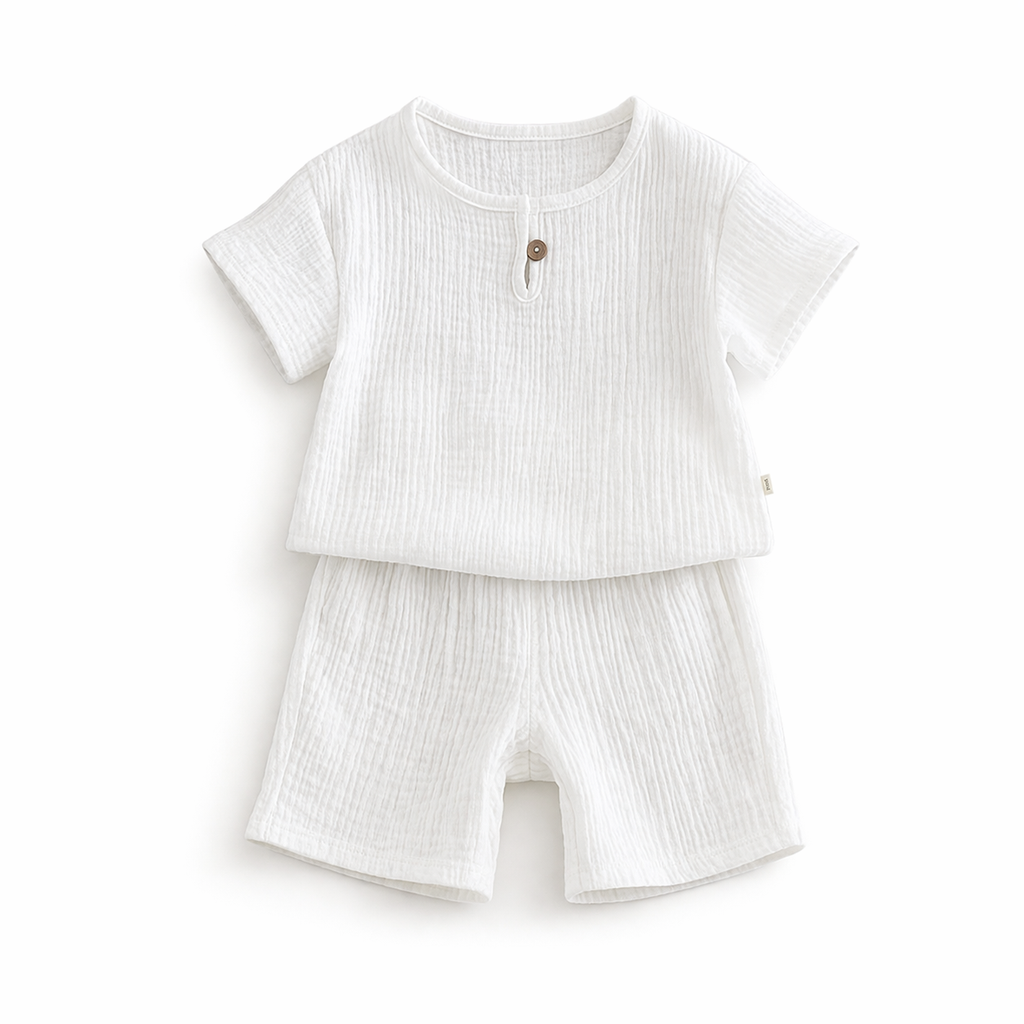 Ensemble 2 Pièces Enfant Veste + Pantalon Coton Effet Plissé 5 Coloris White