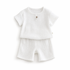 Ensemble 2 Pièces Enfant Veste + Pantalon Coton Effet Plissé 5 Coloris White