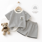 Ensemble 2 Pièces Garçon T-shirt + Short Rayé Noir & Blanc 80 à 130 cm