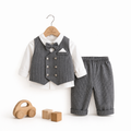 Ensemble 3 Pièces Bébé Garçon Gilet + Chemise + Pantalon Gris & Bleu Marine Grey