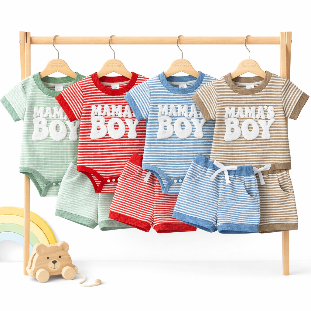 Ensemble 2 Pièces Bébé Garçon Combinaison + Short Broderie MAMA