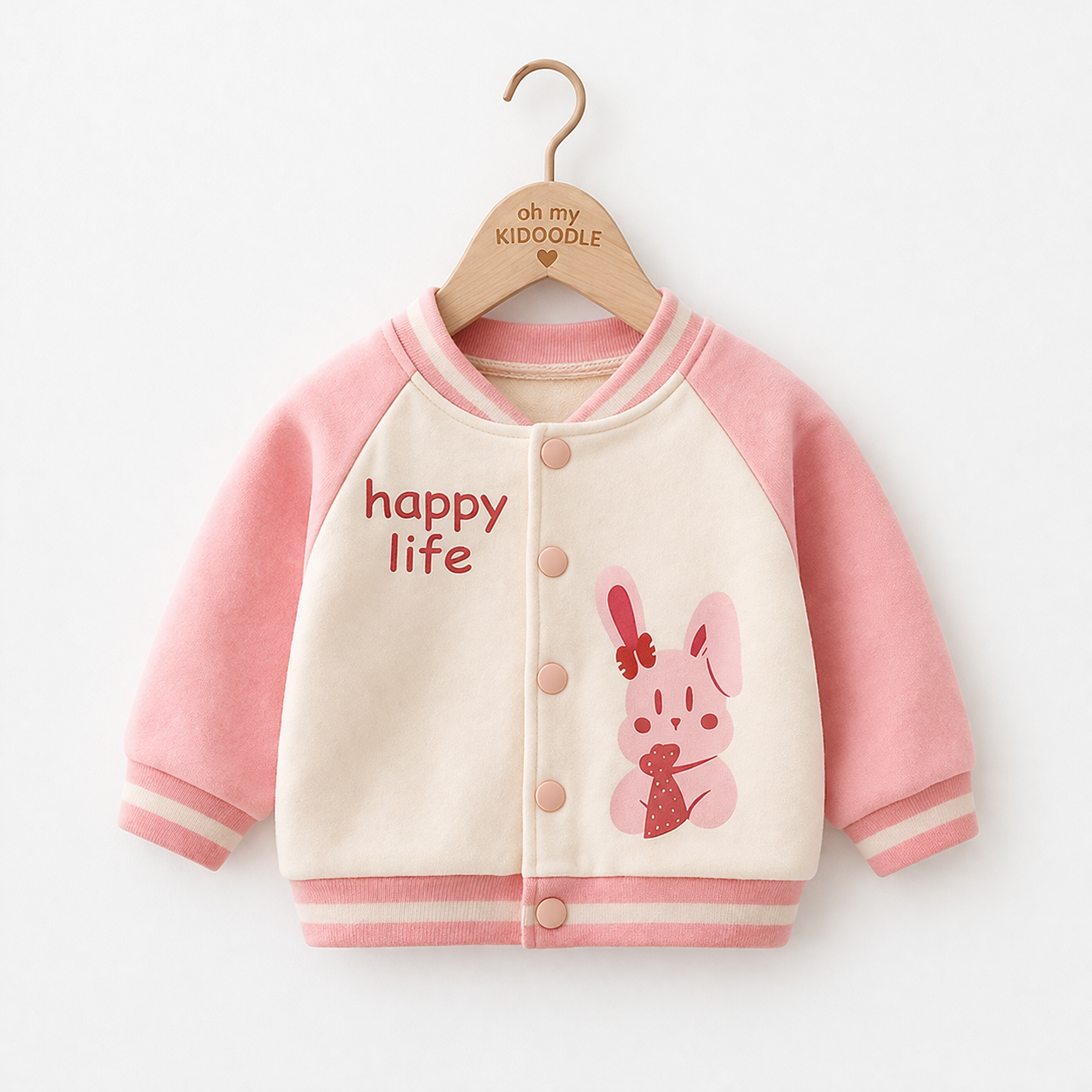 Veste Baseball Enfant Unisexe Coton Style Coréen 4 Coloris Pink